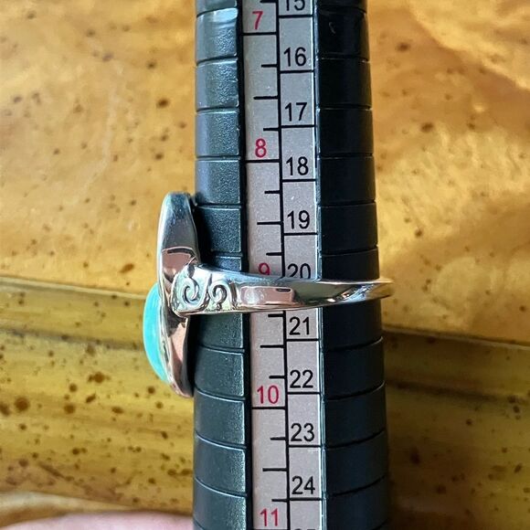 Natural Royston Turquoise Sterling Silver Heart Ring Size 9 - Picture 6 of 8
